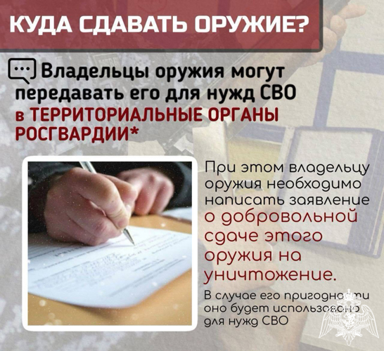 Дончане могут сдать оружие для нужд СВО в Росгвардию 